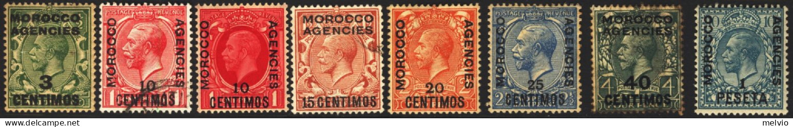 1923/35-Marocco Agenzie (MLH=*) 8v. (light Hinge) British Stamps Surcharged In S - Other & Unclassified
