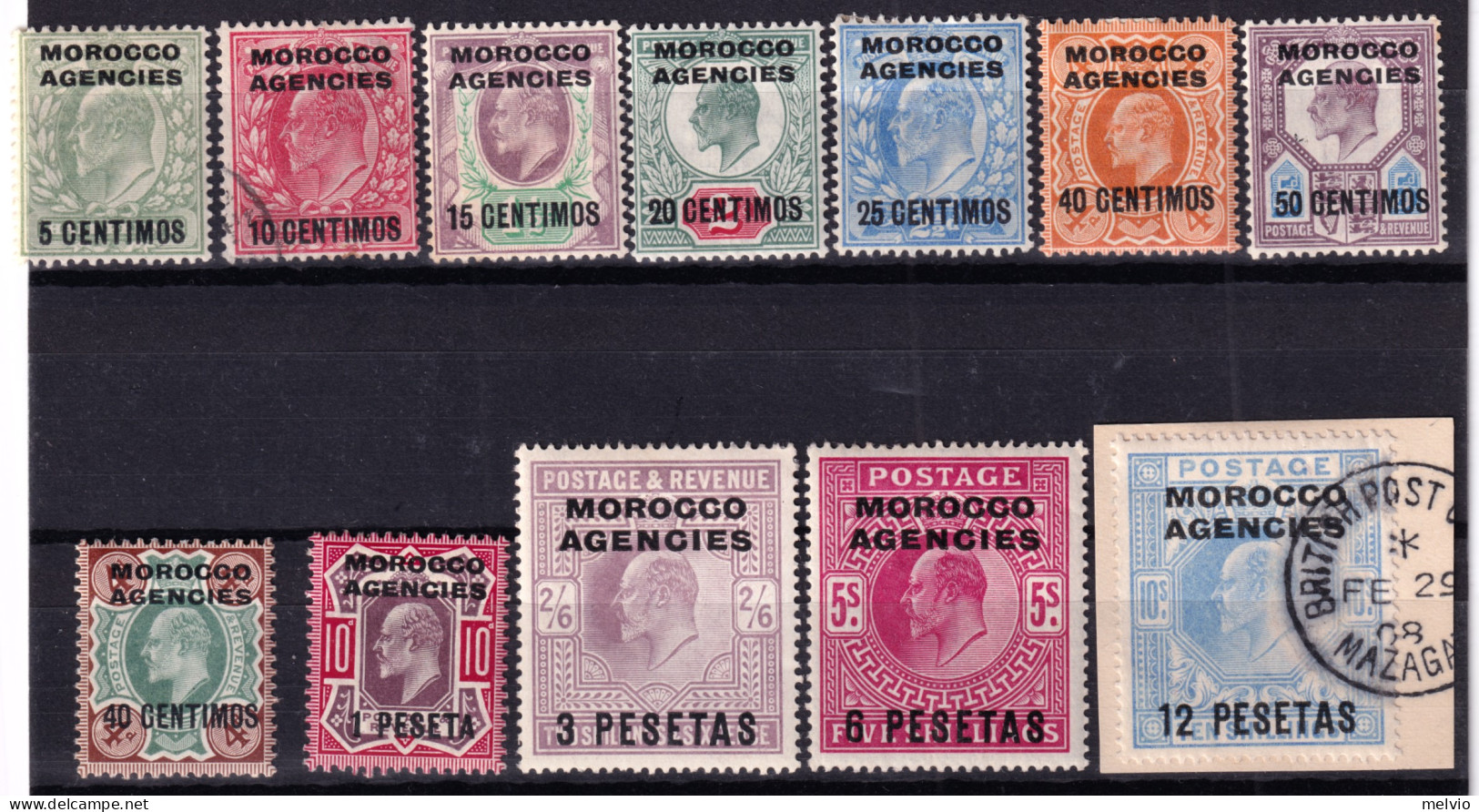 1907-Marocco Agenzie(MLH=*) S.12v. British Stamps Surcharged In Spanish Currency - Sonstige & Ohne Zuordnung