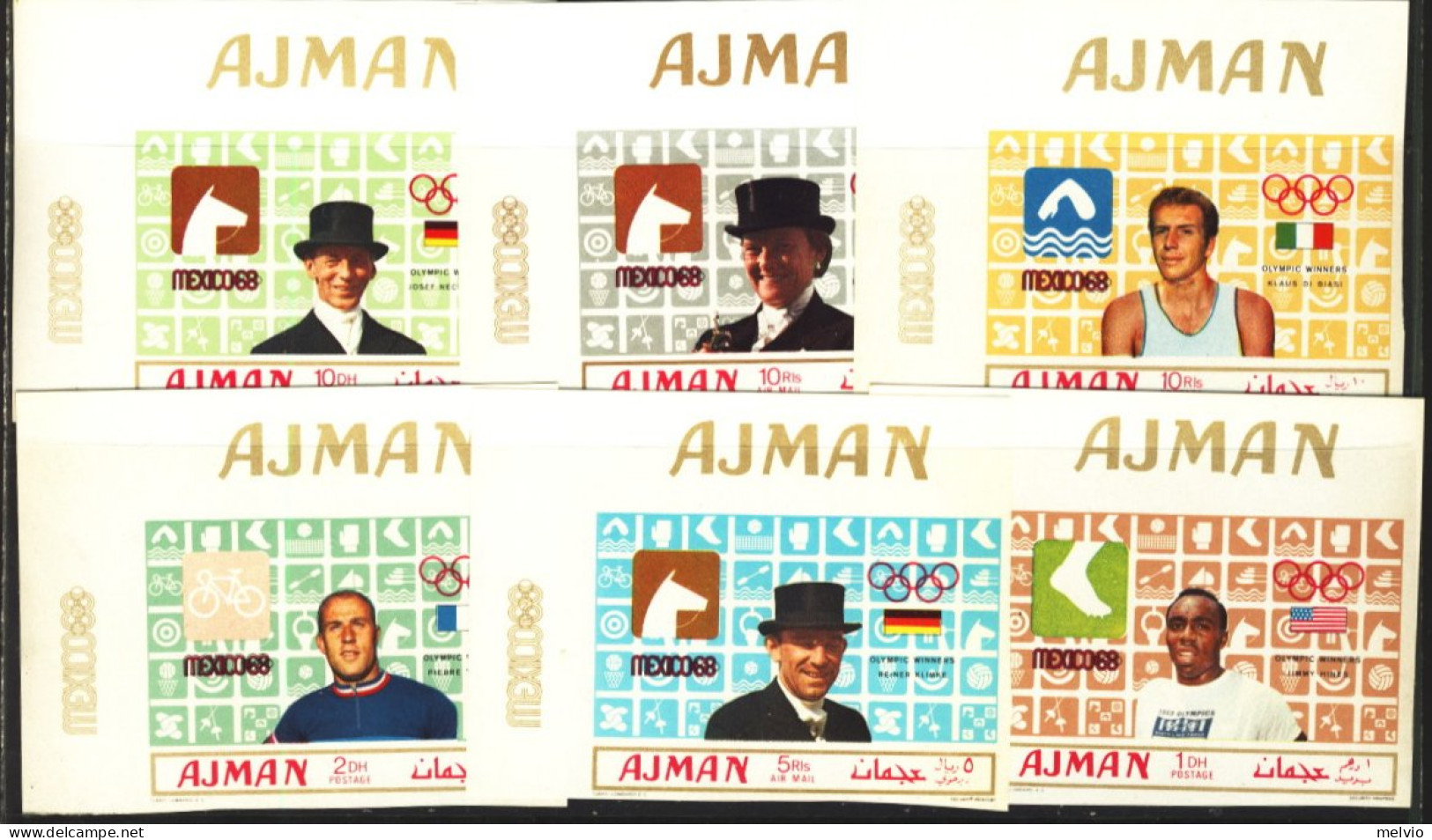 1969-Ajman (MNH=**) S.6v. Non Dentellati Olympic Games1968 Mexico Gold Medal Win - Ajman