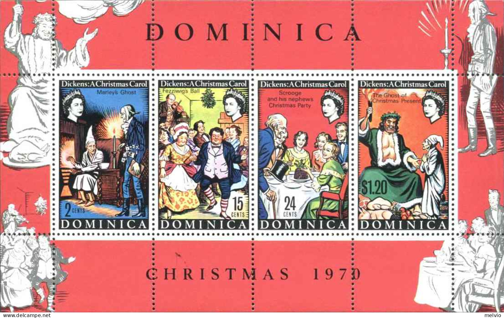 1970-Dominica (MNH=**) Foglietto S.4v."Natale" - Dominica (1978-...)
