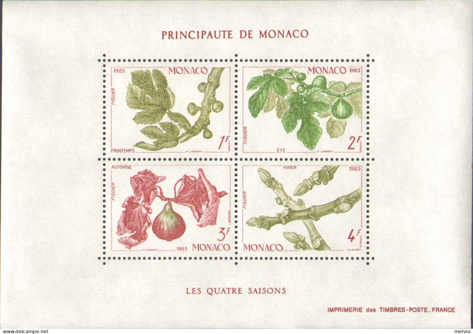 1983-Monaco (MNH=**) Foglietto S.4v."Le 4 Stagioni Del Fico"cat.Unificato Euro 1 - Autres & Non Classés