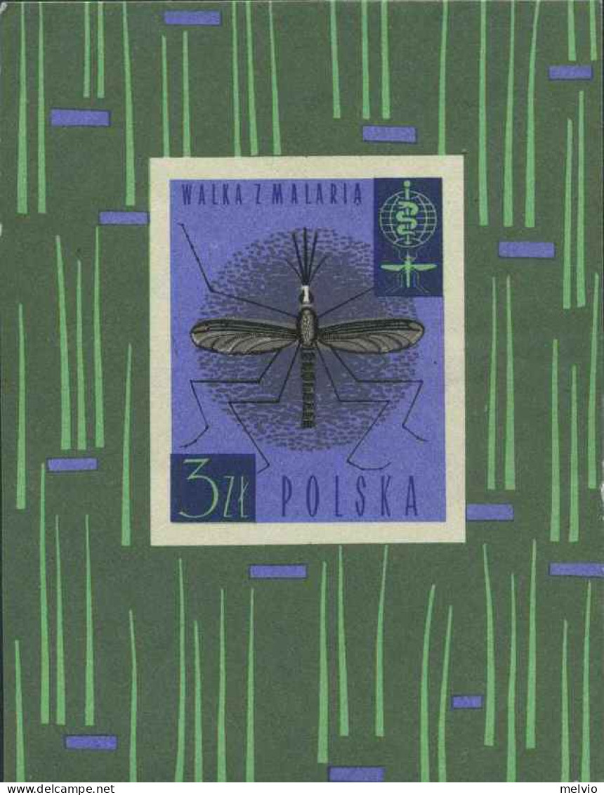1962-Polonia (MNH=**) Foglietto Un Valore "lotta Alla Malaria"cat.Yvert Euro 2 - Sonstige & Ohne Zuordnung