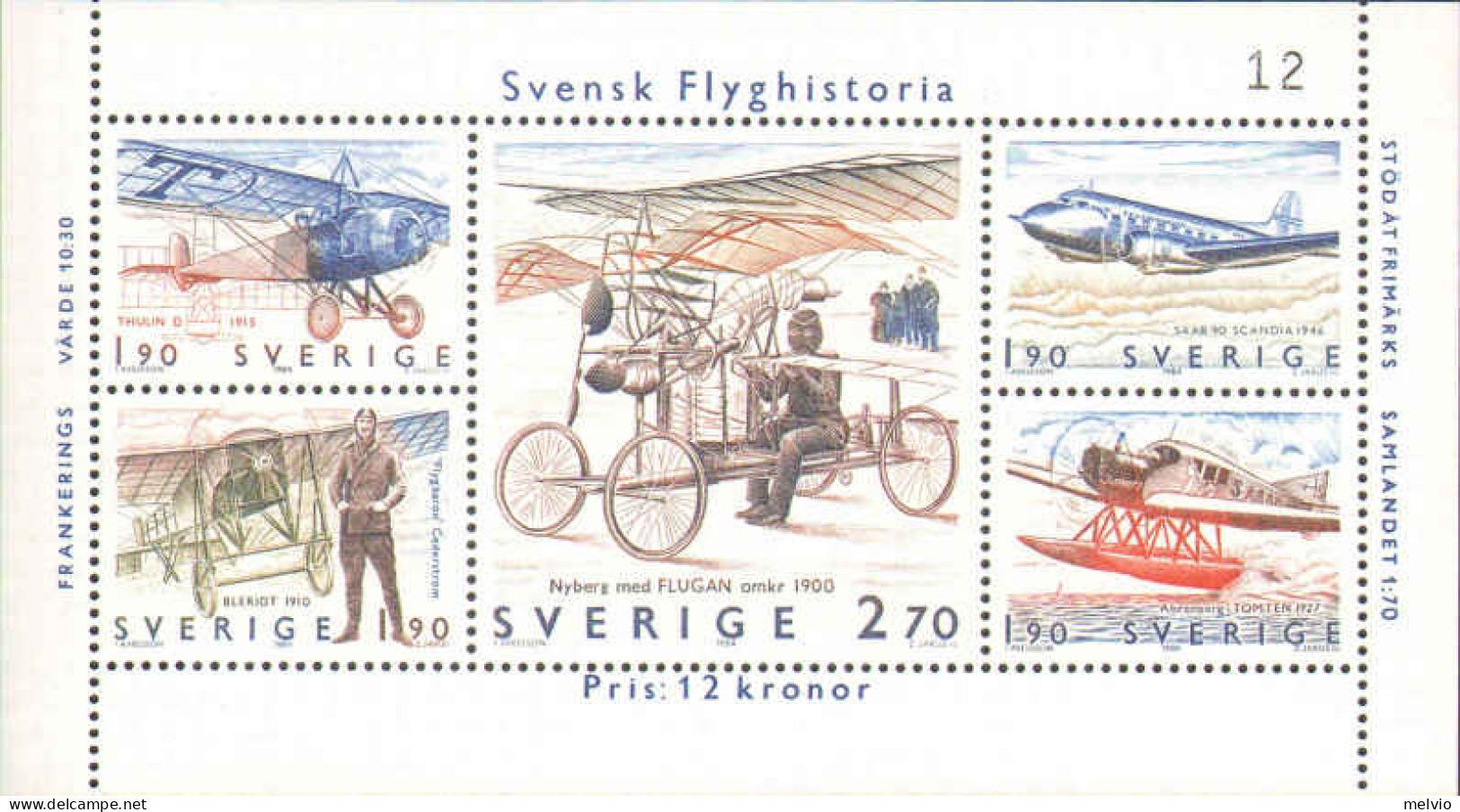 1984-Svezia (MNH=**) Foglietto S.5v."Storia Dell'aviazione Svedese"cat.Unificato - Autres & Non Classés