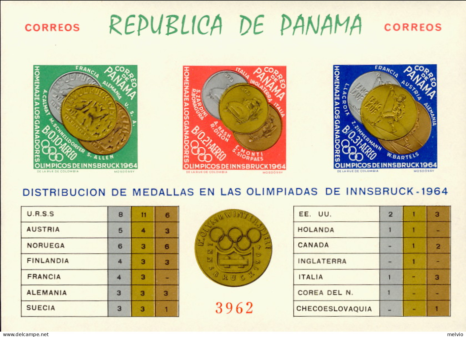 1964-Panama (MNH=**) Foglietto Non Dentellato S.3v." Olimpiadi Di Innsbruck" - Panama