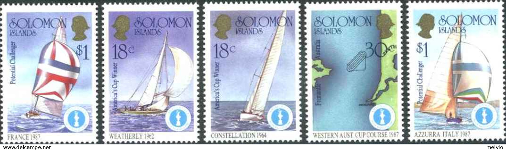 1987-Salomone Isole (MNH=**) S.5v."campionato Velico Mondiale America's Cup Yach - Solomon Islands (1978-...)