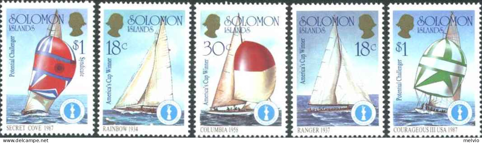 1987-Salomone Isole (MNH=**) S.5v."campionato Velico Mondiale America's Cup Yach - Salomon (Iles 1978-...)