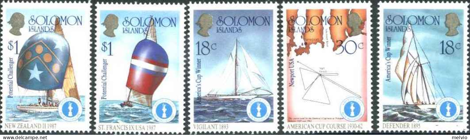 1987-Salomone Isole (MNH=**) S.5v."campionato Velico Mondiale America's Cup Yach - Solomon Islands (1978-...)