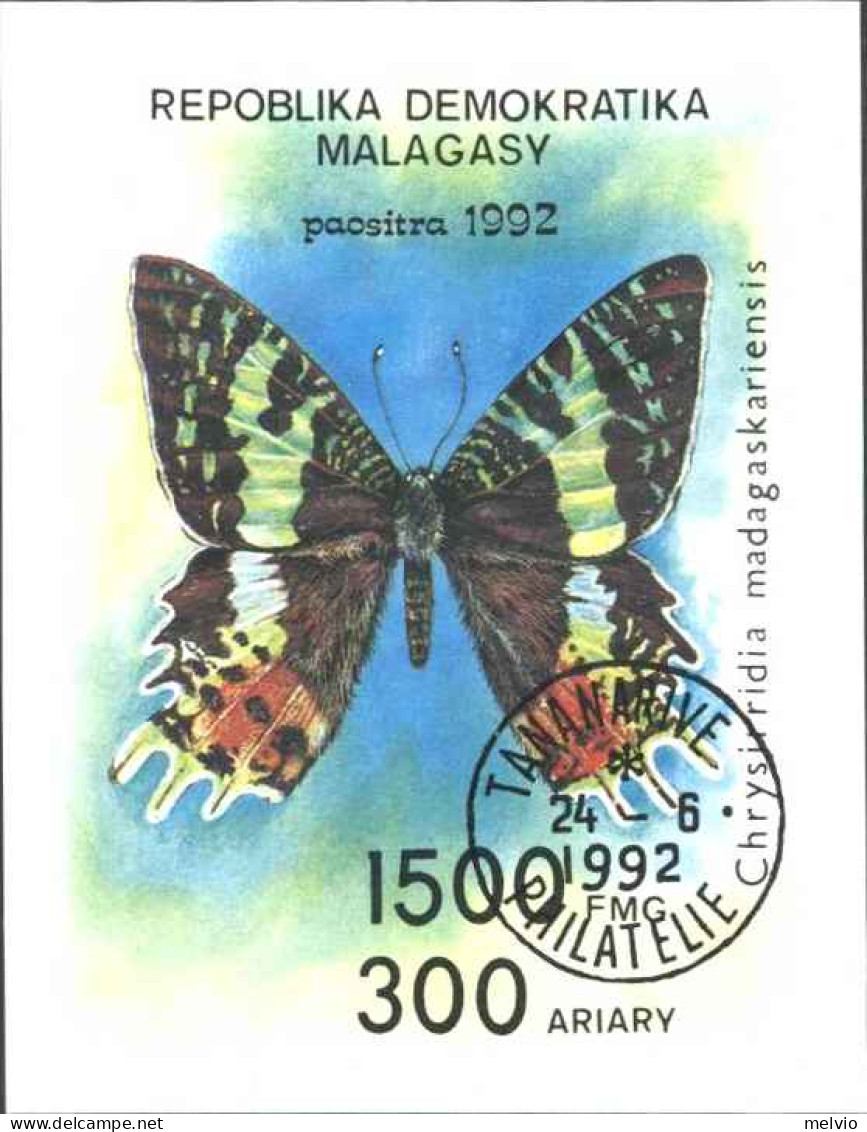 1992-Madagascar (O=used) Foglietto Usato S.1v."farfalla" - Madagascar (1960-...)