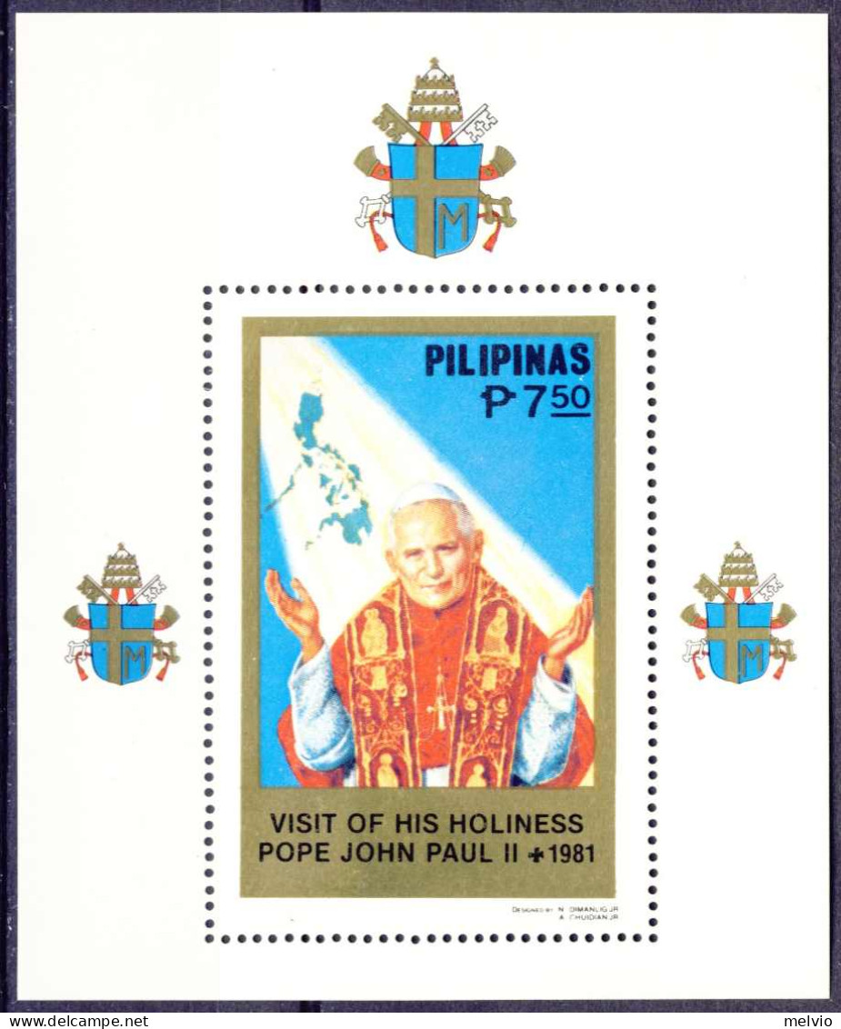 1981-Filippine (MNH=**) Foglietto S.1v."Visita Del Papa Giovanni Paolo II" - Philippinen