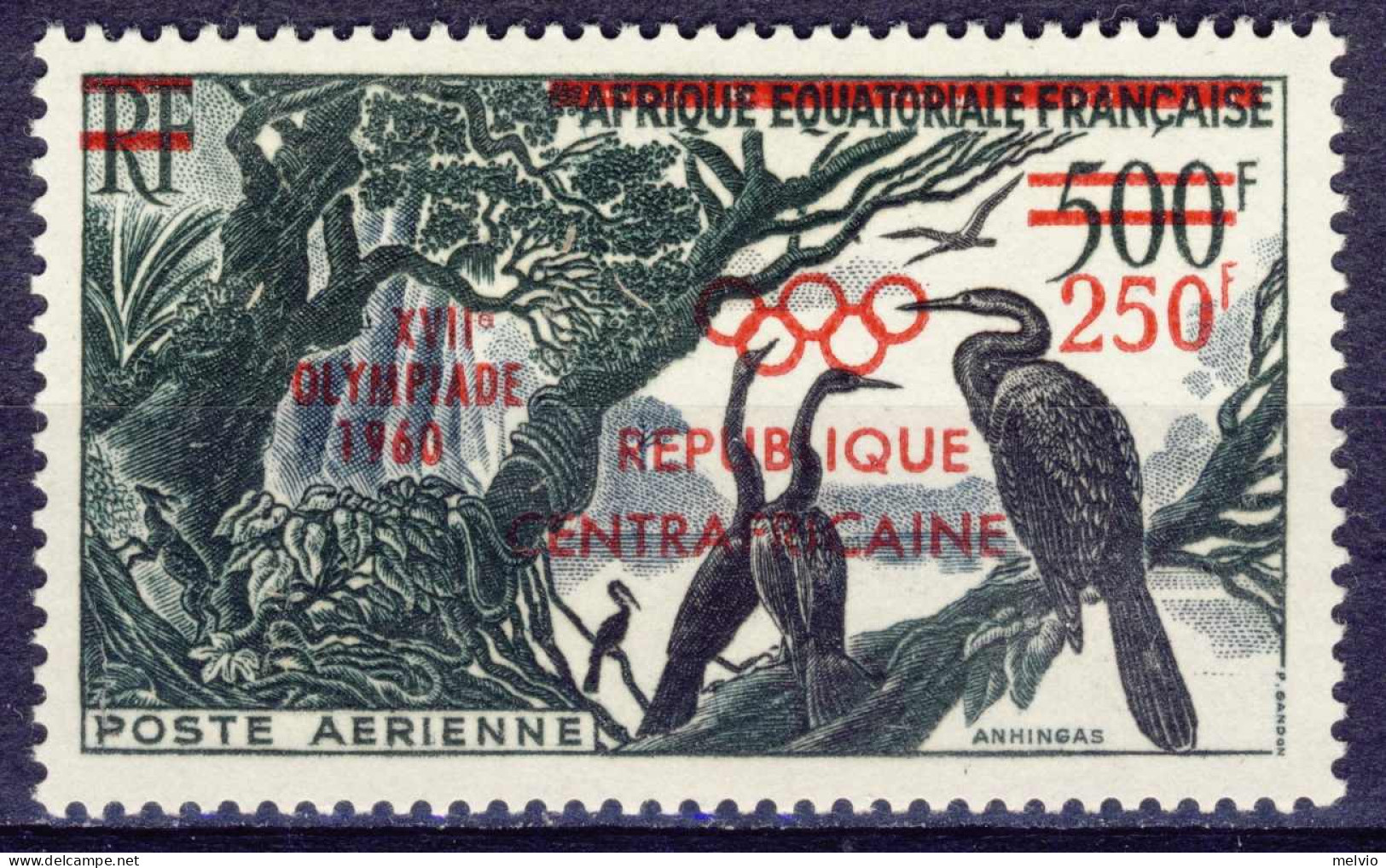 1960-Centroafricana Rep. (MNH=**) Posta Aerea S.1v."giochi Olimpici,uccelli"cat. - Centrafricaine (République)