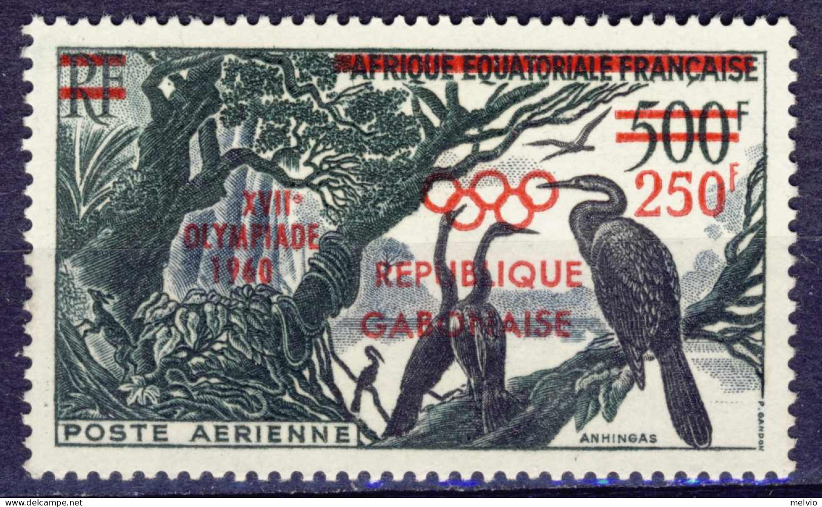 1960-Gabon (MNH=**) Posta Aerea S.1v."giochi Olimpici,uccelli" - Gabon (1960-...)