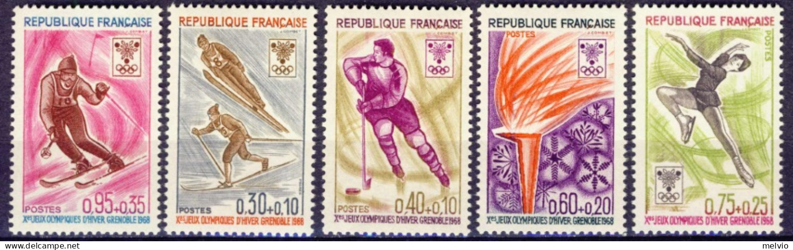 1968-Francia (MNH=**) S.5v."Olimpiade Grenoble" - Unused Stamps