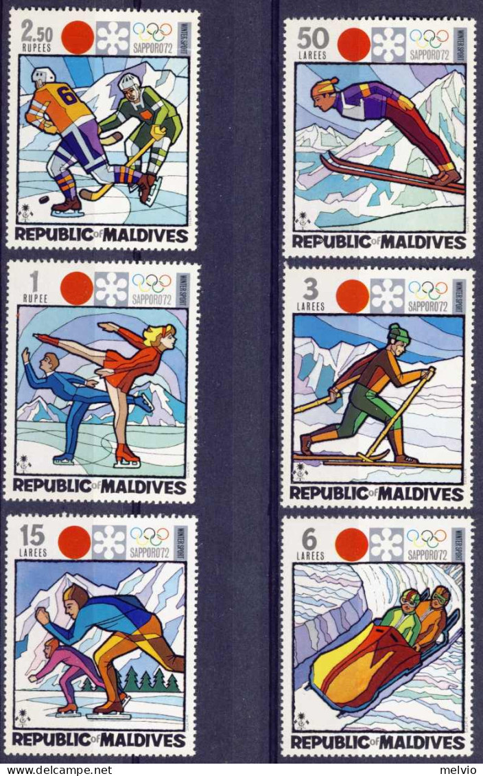 1972-Maldive (MNH=**) S.6."Olimpiadi Sapporo" - Malediven (1965-...)