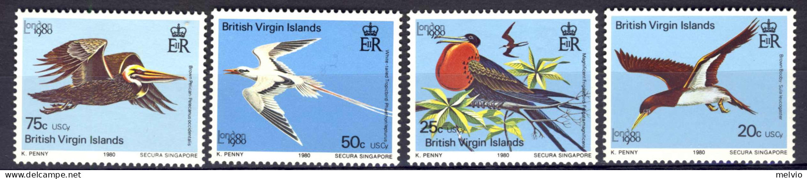1980-Isole Vergini (MNH=**)s.4v."Birds, London 80" - British Virgin Islands