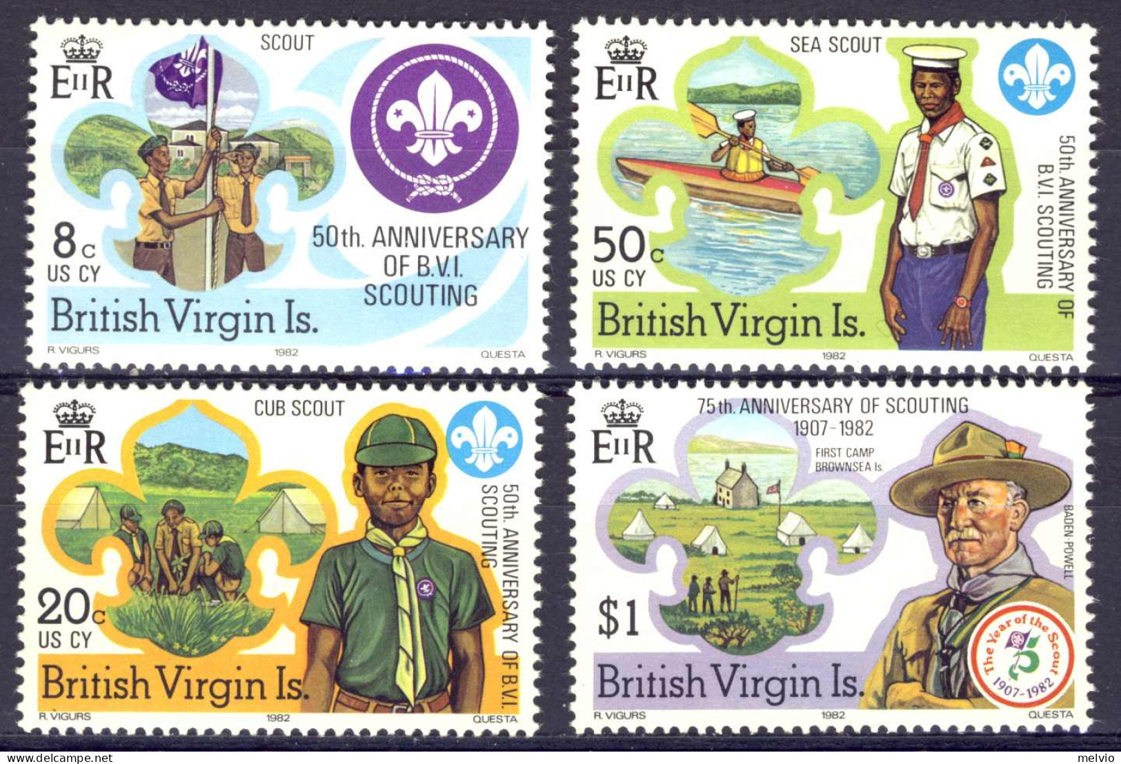 1982-Isole Vergini (MNH=**)s.4v."Scouts" - British Virgin Islands