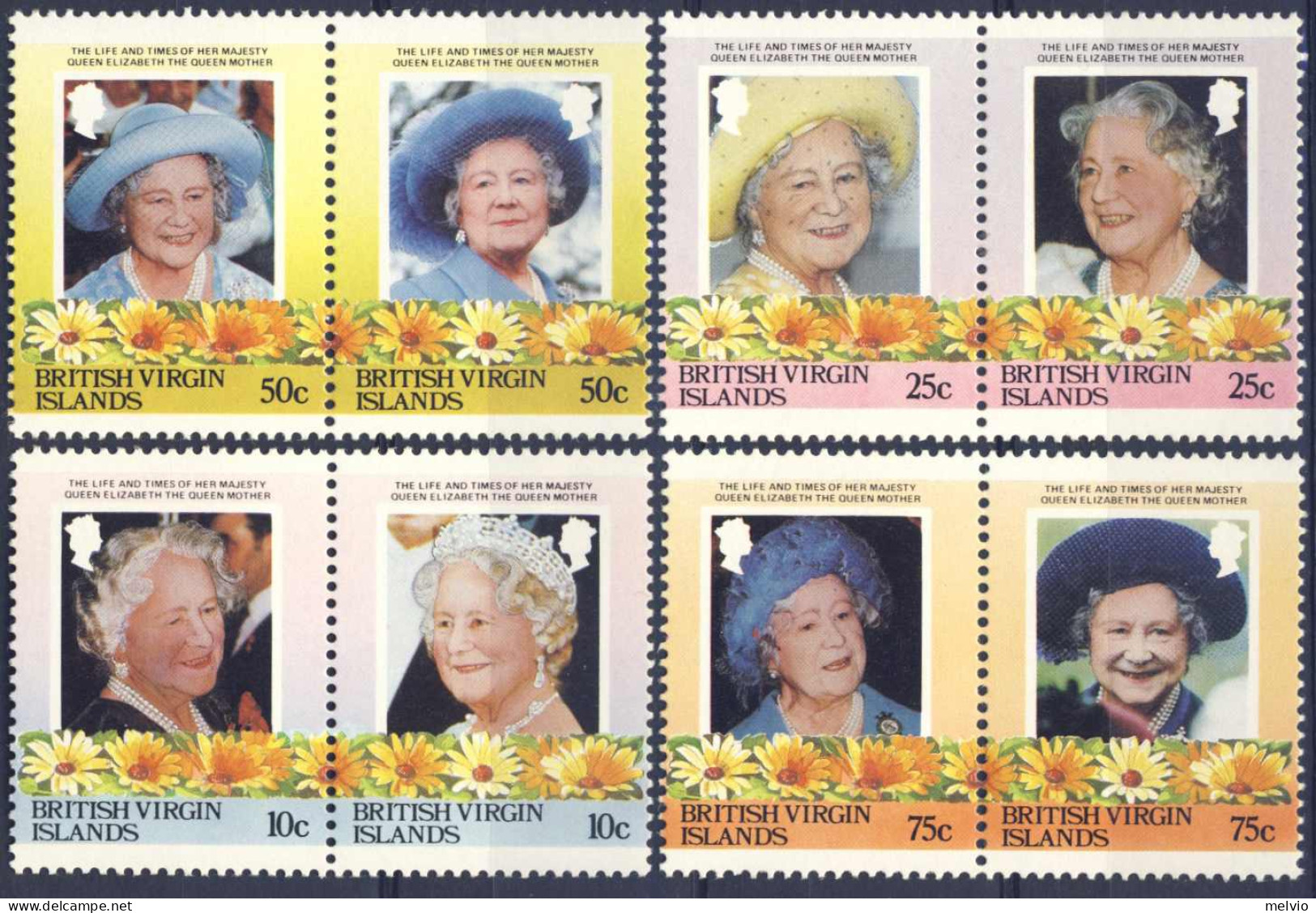 1985-Isole Vergini (MNH=**)s.8v."Queen Mother 85th" - Iles Vièrges Britanniques