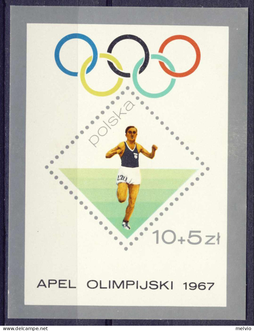 1967-Polonia (MNH=**) Foglietto S.1v."Olimpiadi Messico" - Other & Unclassified