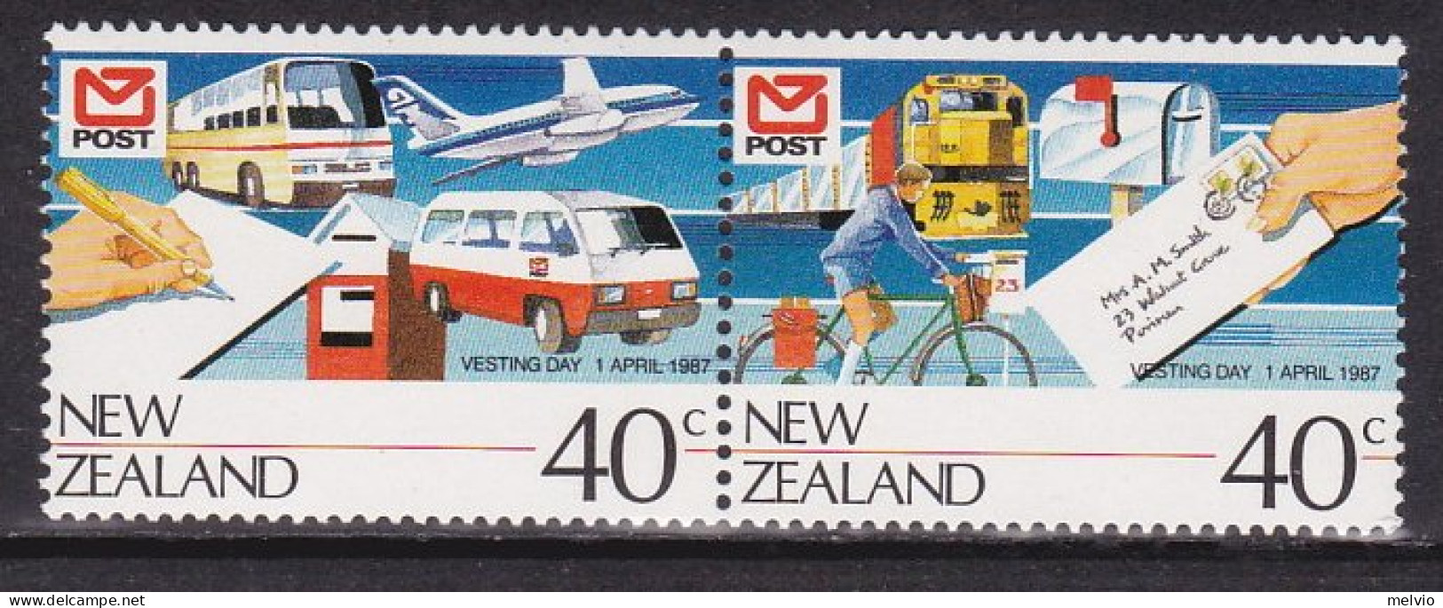 1987-Nuova Zelanda (MNH=**) S.2v."giornata Della Posta,trasporti" - Autres & Non Classés