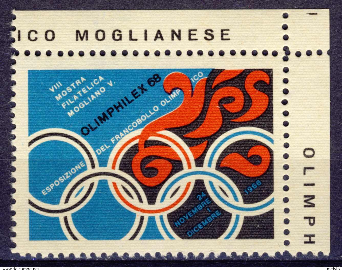 1968-Italia (MNH=**) Mogliano V. Erinnofilo Esposizione Del Francobollo Olimpico - Erinnophilie