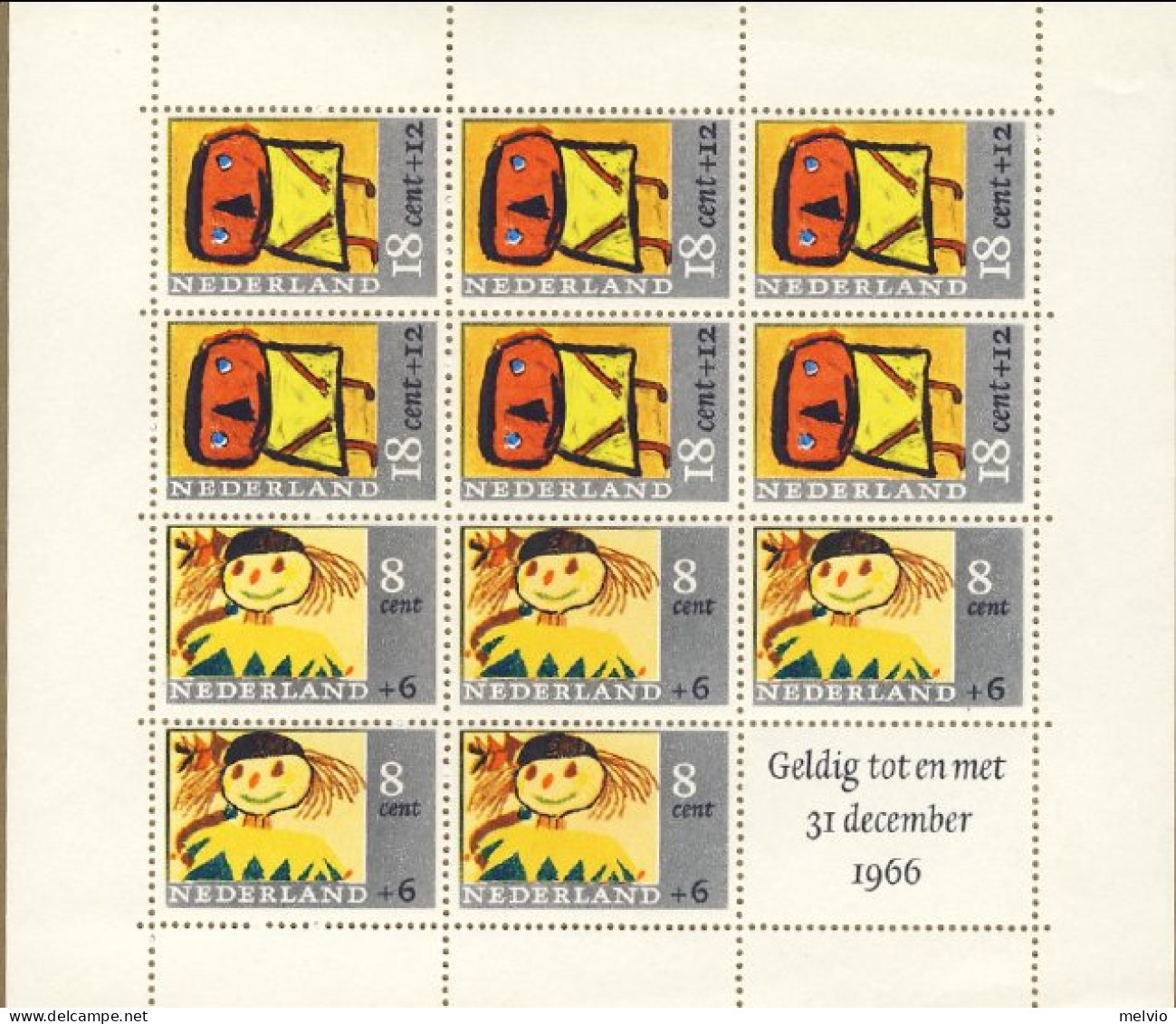 1966-Olanda (MNH=**) Foglietto 11v."Pro Infanzia Disegni Infantili"cat.Unificato - Unused Stamps