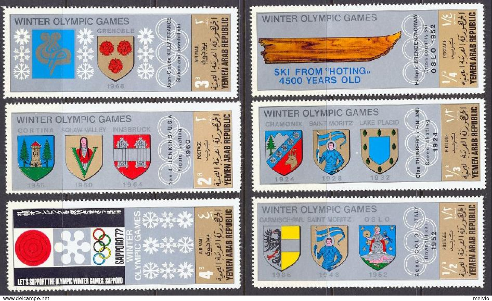 1968-Yemen (MNH=**) Repub.Araba S.6v." Olimpiadi Invernali Grenoble" - Yémen