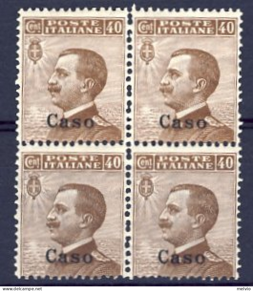 1912-Caso (MNH=**) Quartina Del 40c. Bruno Michetti - Egeo (Caso)