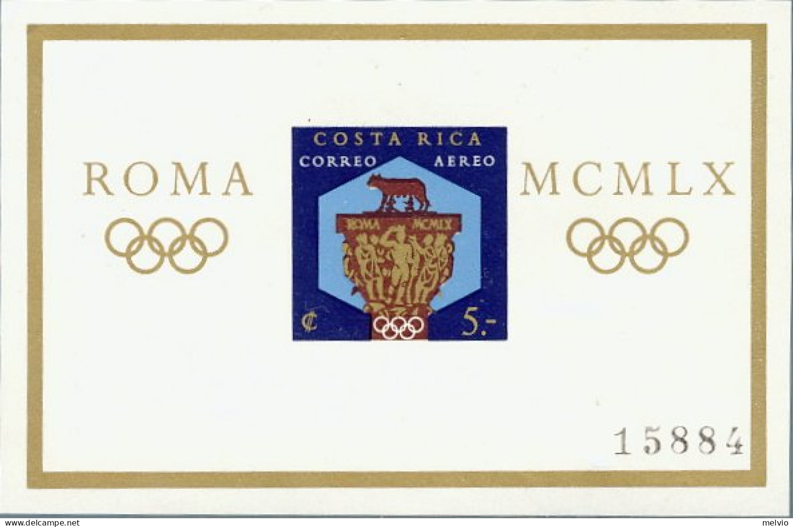 1960-Costa Rica (MNH=**) Foglietto 5c."Olimpiadi Di Roma"non Dentellato - Costa Rica