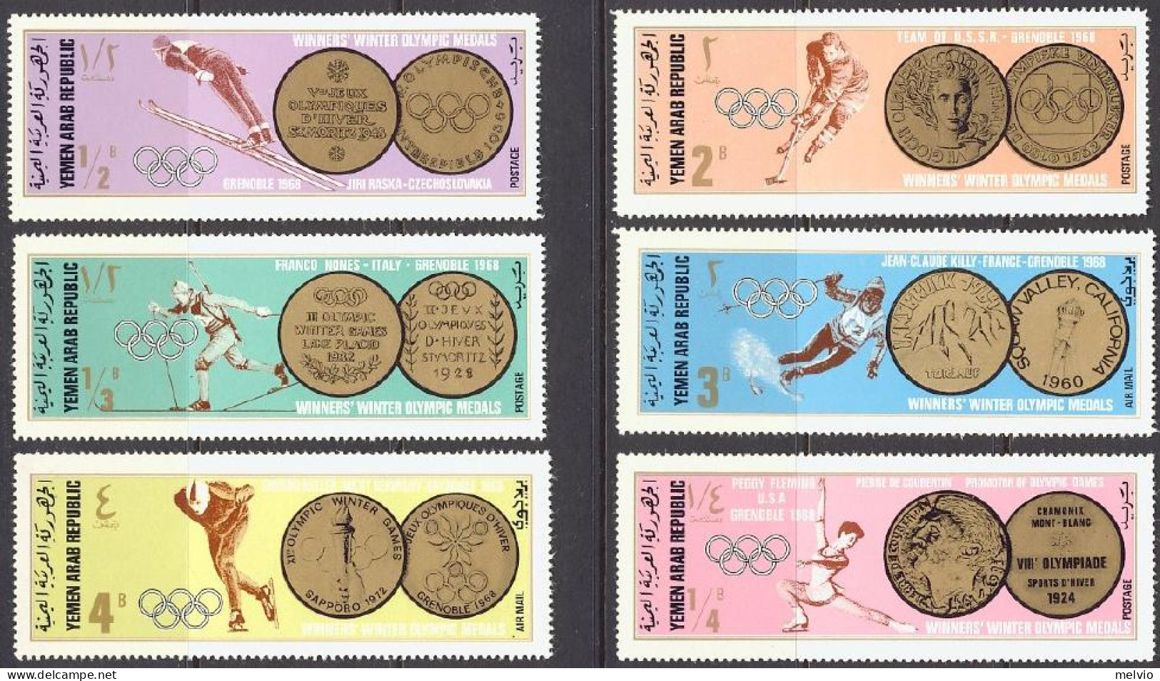 1968-Yemen (MNH=**) Repub.Araba S.6v." Olimpiadi Invernali Grenoble" - Jemen