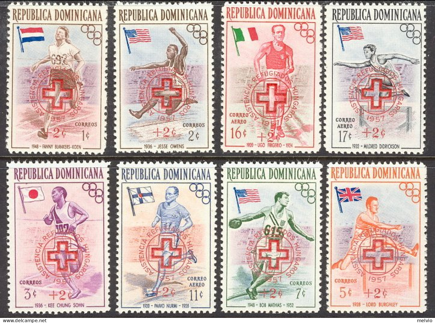 1957-Dominicana (MNH=**) S.8v." Olimpiadi Di Melbourne Soprastampati Asistencia  - Dominican Republic