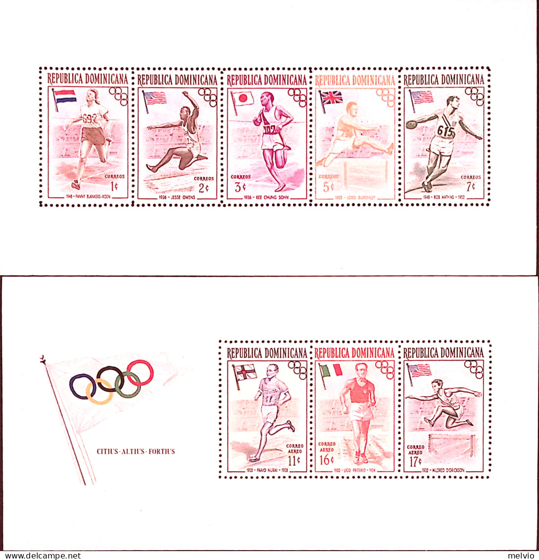 1957-Dominicana (MNH=**) 2 Foglietti S.8v." Olimpiadi Di Melbourne" - Dominicaanse Republiek