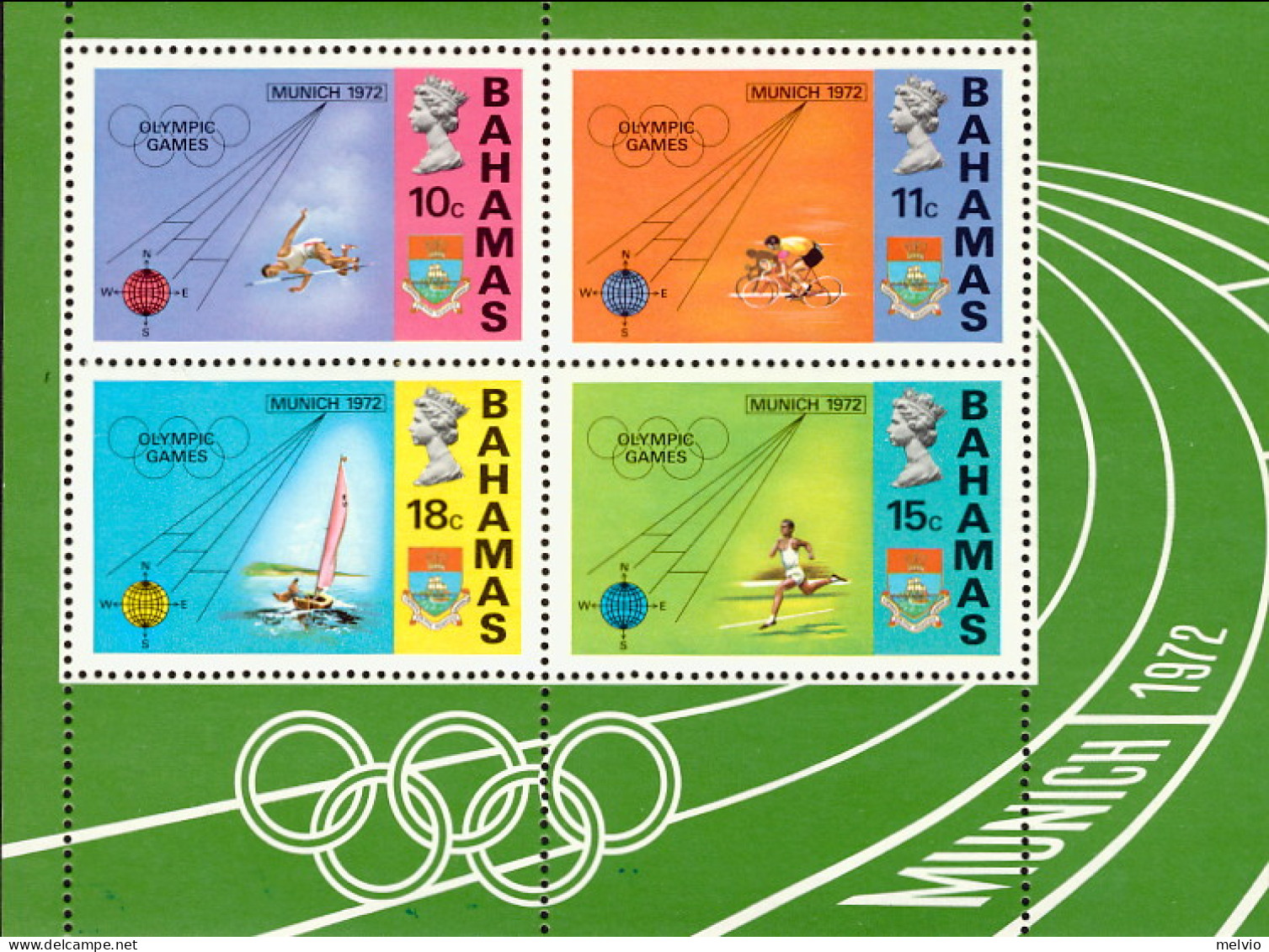 1972-Bahamas (MNH=**) Foglietto S.4v." Olimpiadi Di Monaco" - Bahreïn (...-1965)