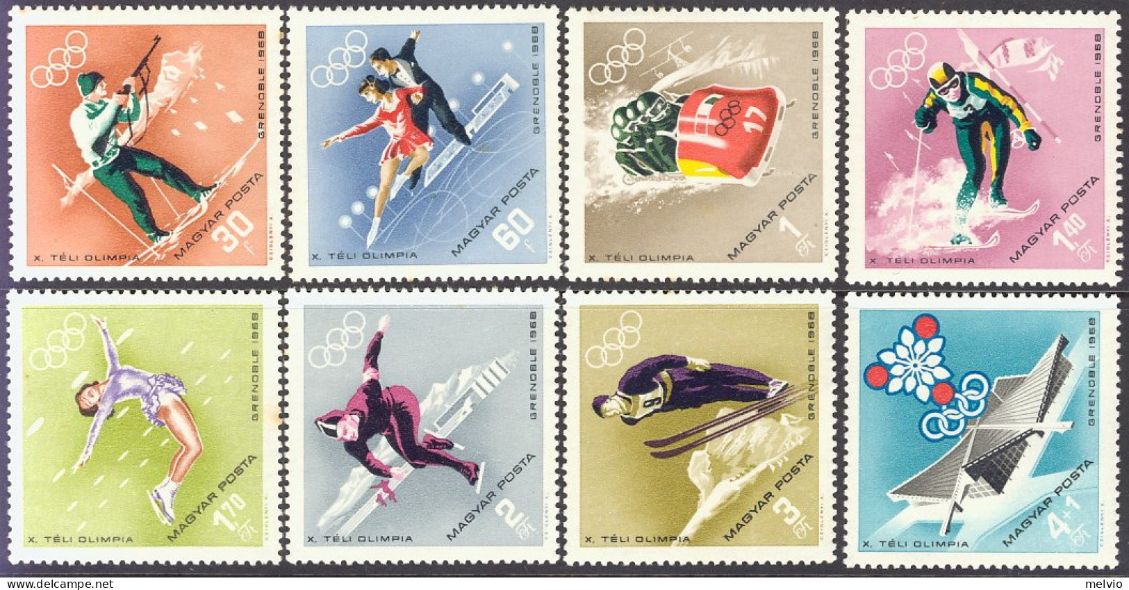 1968-Ungheria (MNH=**) S.8v." Olimpiadi Invernali Grenoble" - Sonstige & Ohne Zuordnung