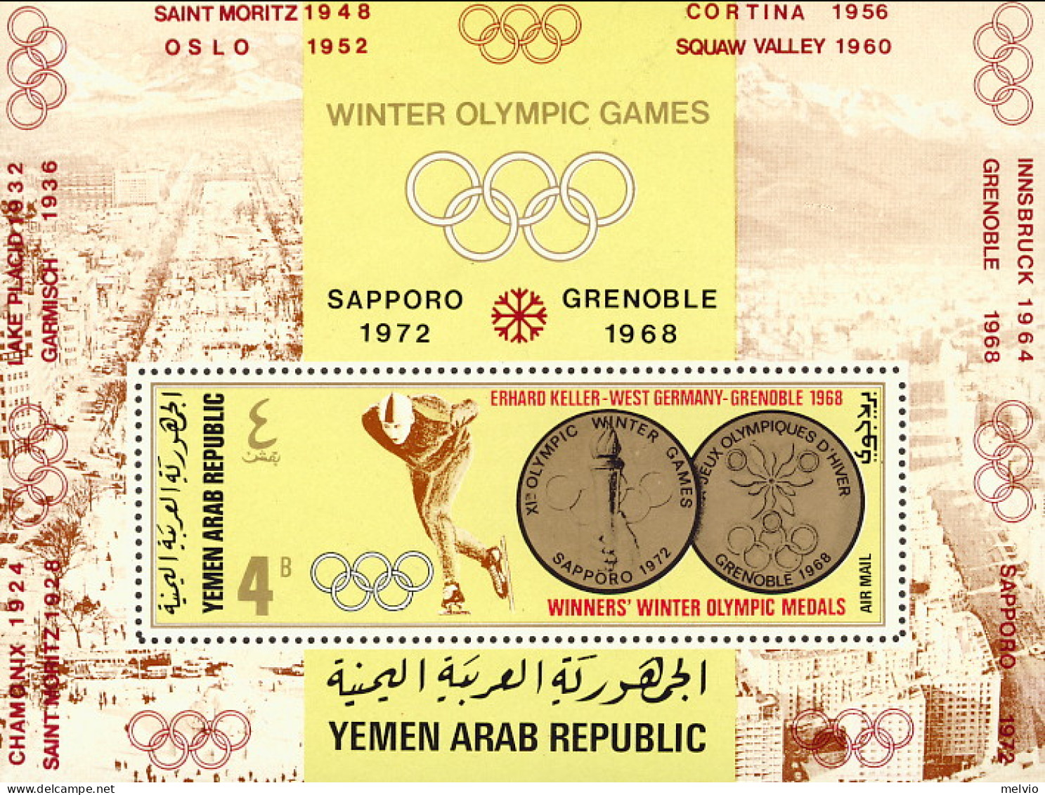 1968-Yemen (MNH=**) Repub.Araba Foglietto 4b."Olimpiadi Invernali Grenoble" - Jemen