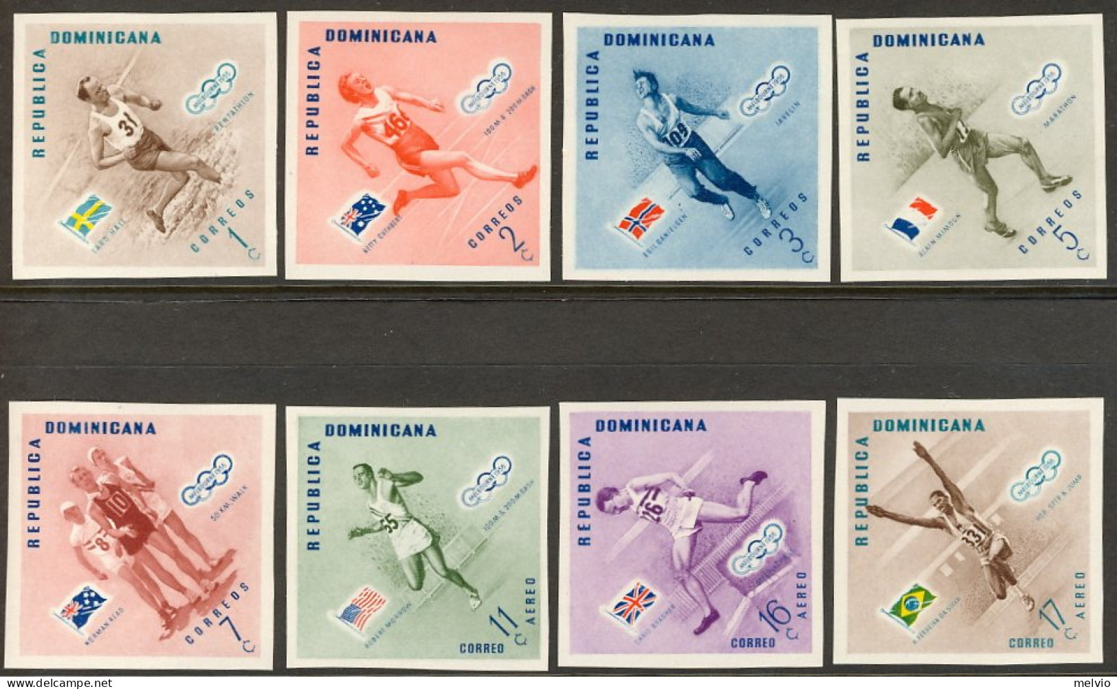1957-Dominicana (MNH=**) S.8v.non Dentellati" Vincitori Di Medaglie Olimpiche Ba - Repubblica Domenicana