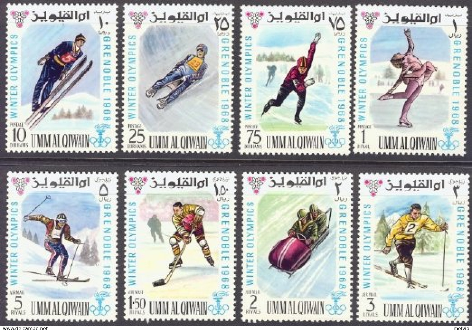 1968-Umm Al Qiwain (MNH=**) S.8v." Olimpiadi Invernali Grenoble" - Umm Al-Qiwain