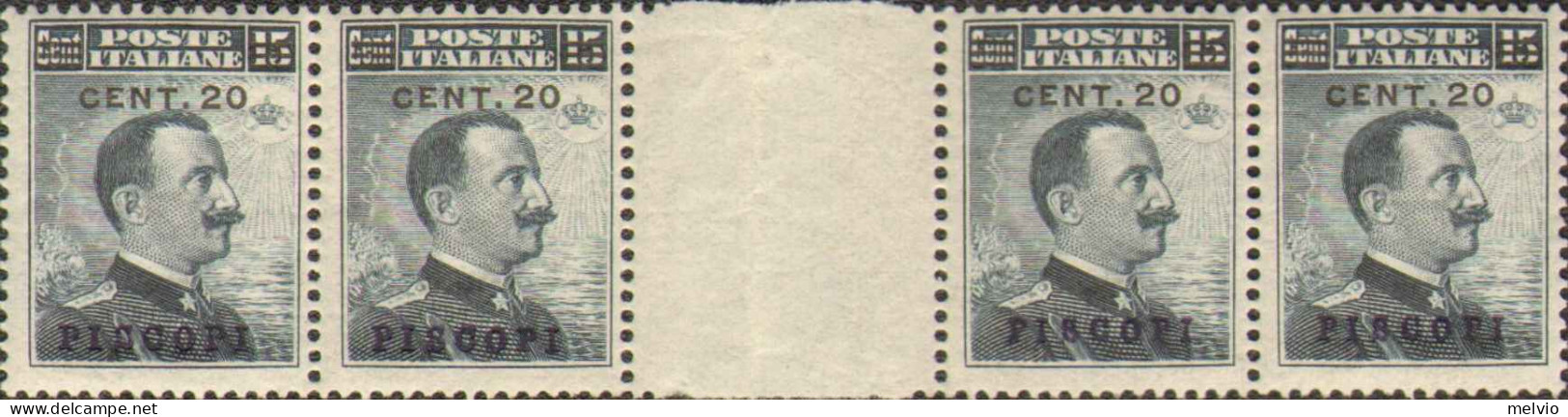 1916-Piscopi (MNH=**) Blocco Di Quattro Esemplari Del 20c.su 15c.grigio Ardesia  - Aegean (Piscopi)
