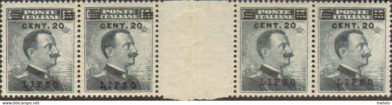 1916-Lipso (MNH=**) Blocco Di Quattro Esemplari Del 20c.su 15c.grigio Ardesia Co - Aegean (Lipso)