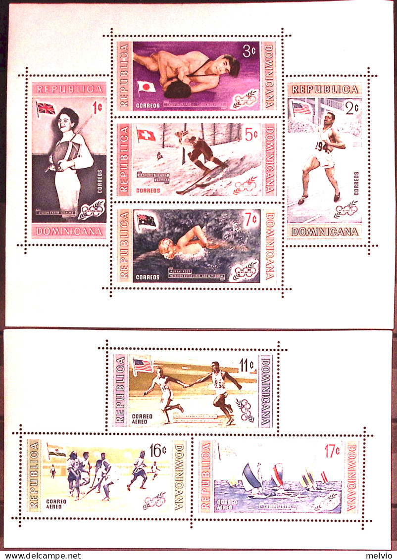 1956-Dominicana (MNH=**) 2 Foglietti 8 Valori "Olimpiadi Di Melbourne" - Dominican Republic