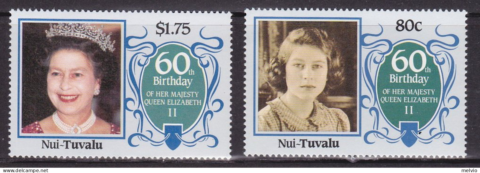 1986-Nui Tuvalu (MNH=**)s.4v."Anniversario Elisabetta II" - Tuvalu