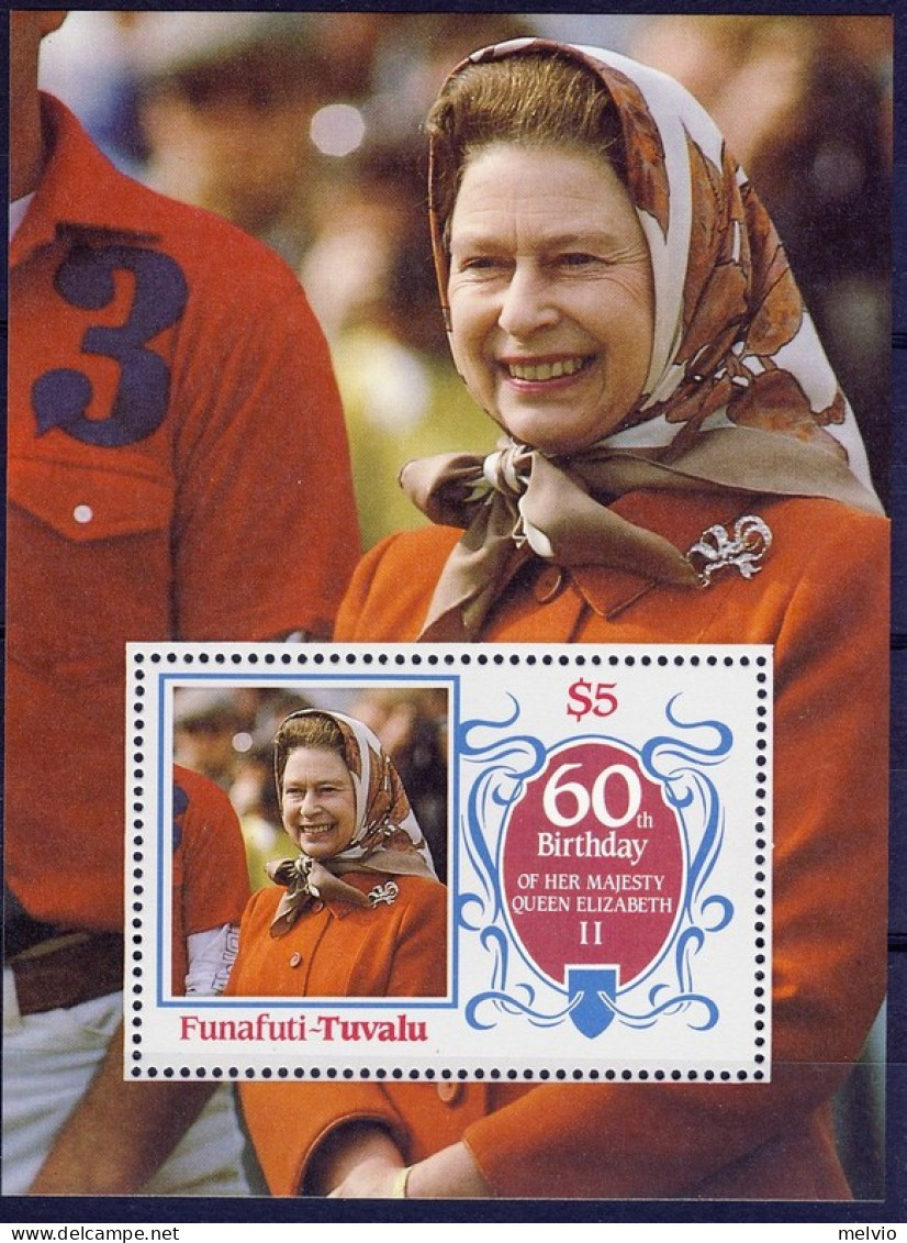 1986-Funafuti Tuvalu (MNH=**) Foglietto 5d.anniversario Elisabetta II - Tuvalu