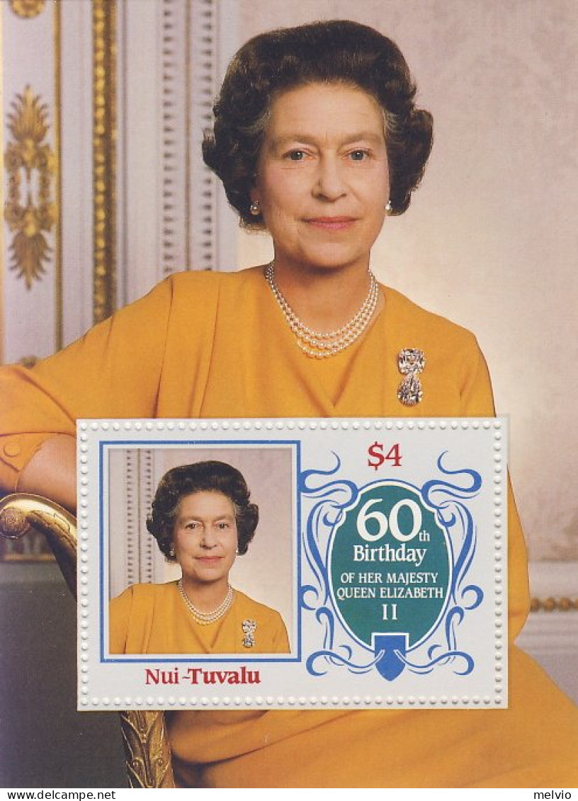 1986-Nui Tuvalu (MNH=**)foglietto 4d.anniversario Elisabetta II - Tuvalu