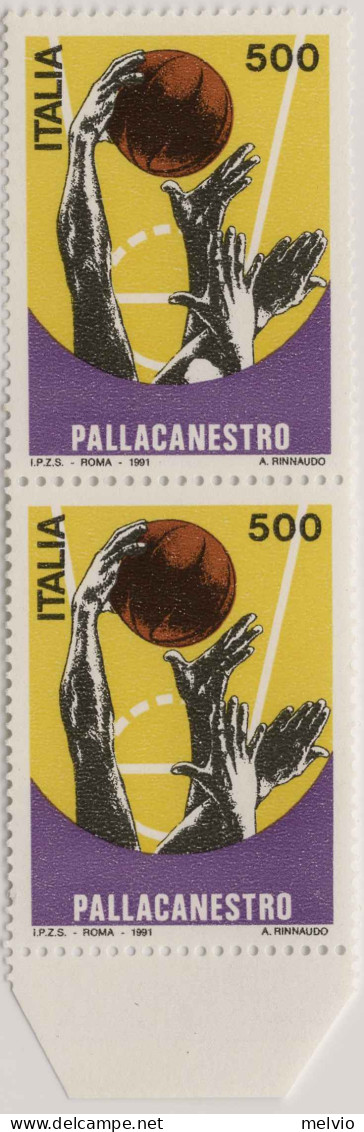 1991-Italia (MNH=**) Coppia L.500 Lo Sport No La Pallacanestro L'esemplare In Al - 1946-60: Ungebraucht