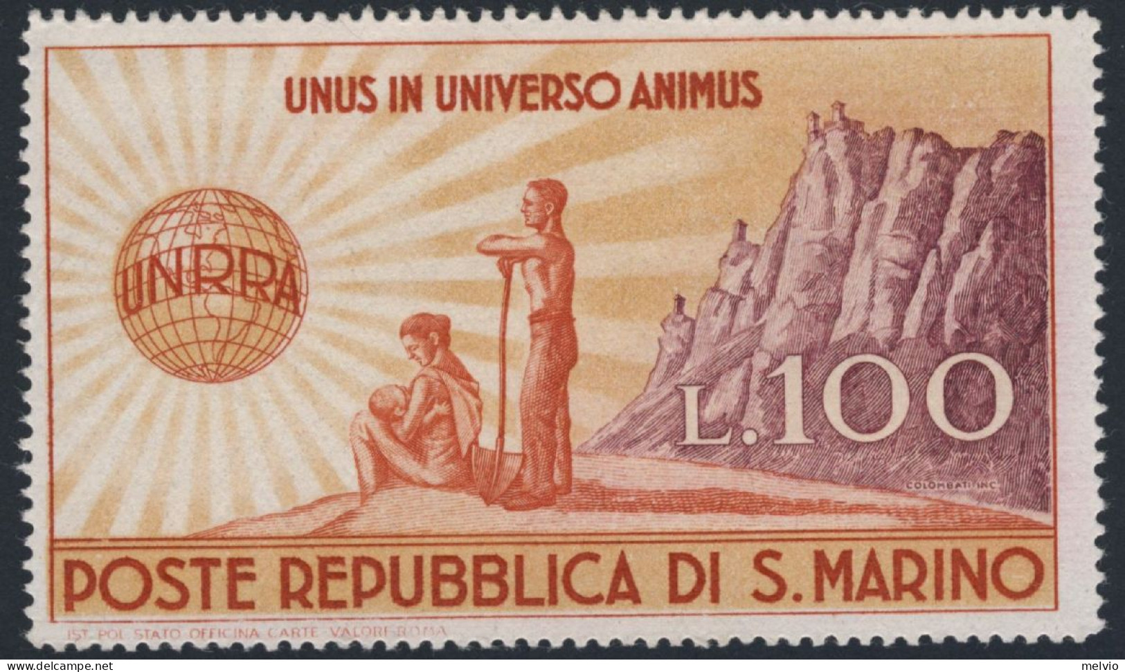 1946-San Marino (MNH=**) L.100 UNRRA Cat.Sassone Euro 22 - Ongebruikt