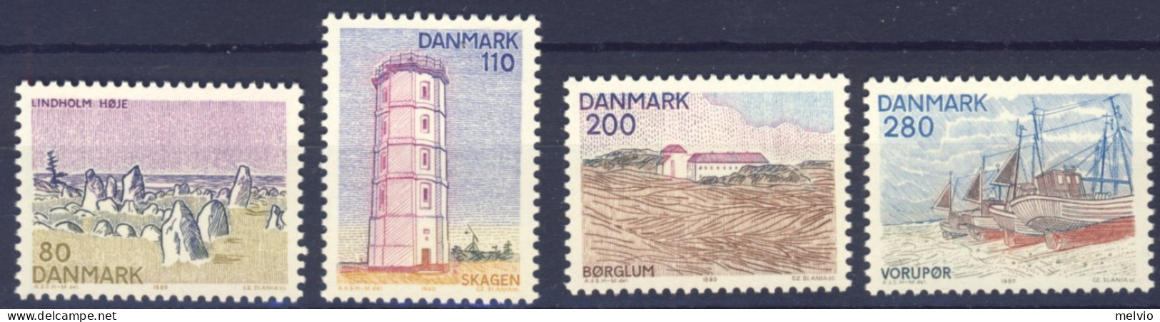 1980-Danimarca (MNH=**) Serie 4 Valori Vedute Dello Jutland Del Nord - Andere & Zonder Classificatie