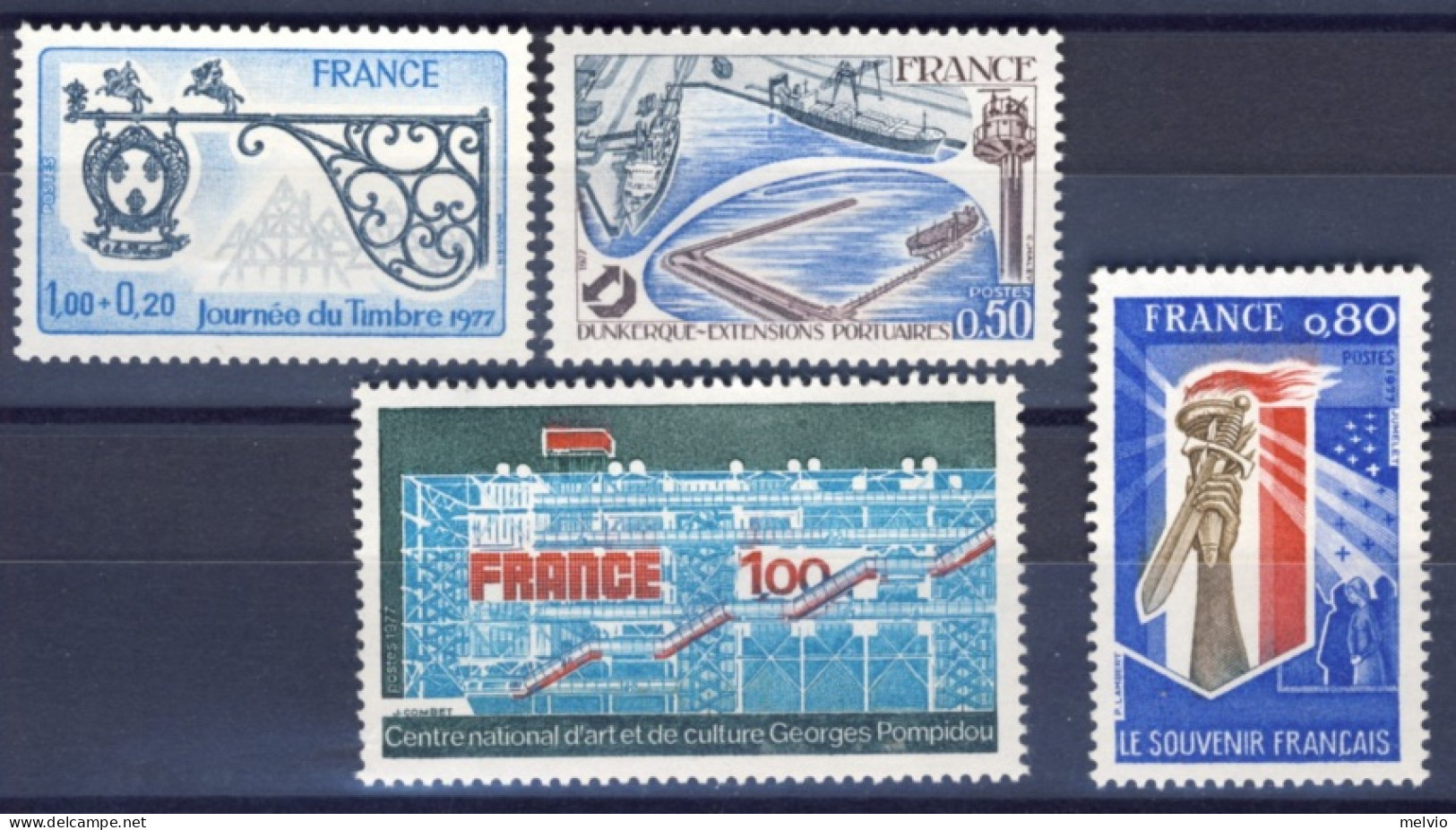 1977-Francia (MNH=**) 4 Serie 4 Valori Giornata Del Francobollo,associazione Ric - Ungebraucht