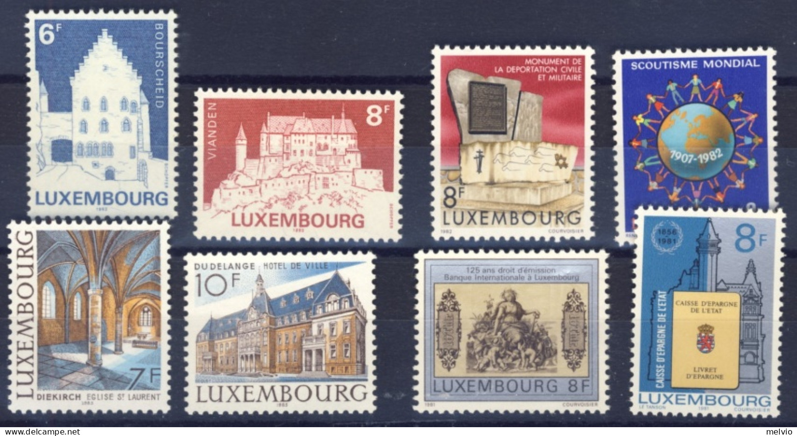1980/82-Lussemburgo (MNH=**) 8 Valori Monumenti Da Proteggere, Anniversario Movi - Autres & Non Classés