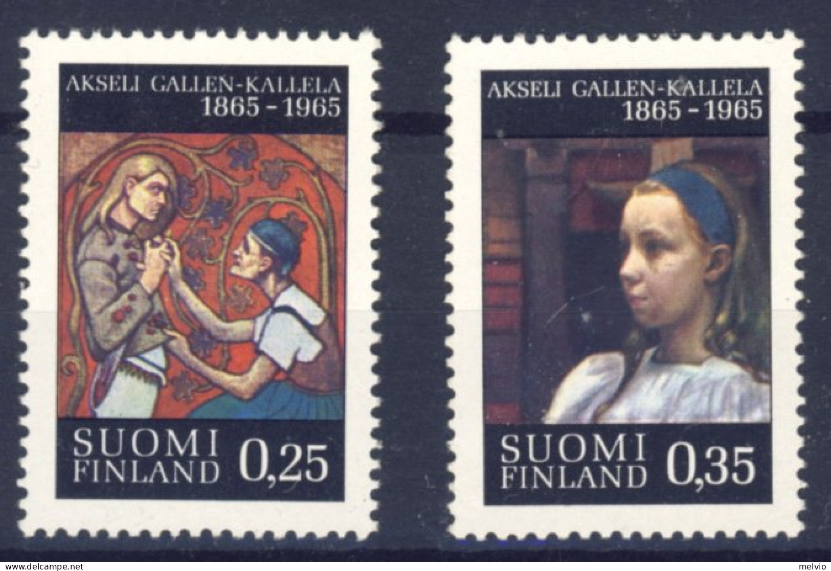 1965-Finlandia (MNH=**) Serie 2 Valori Centenario Pittore Asseli Kallela - Sonstige & Ohne Zuordnung