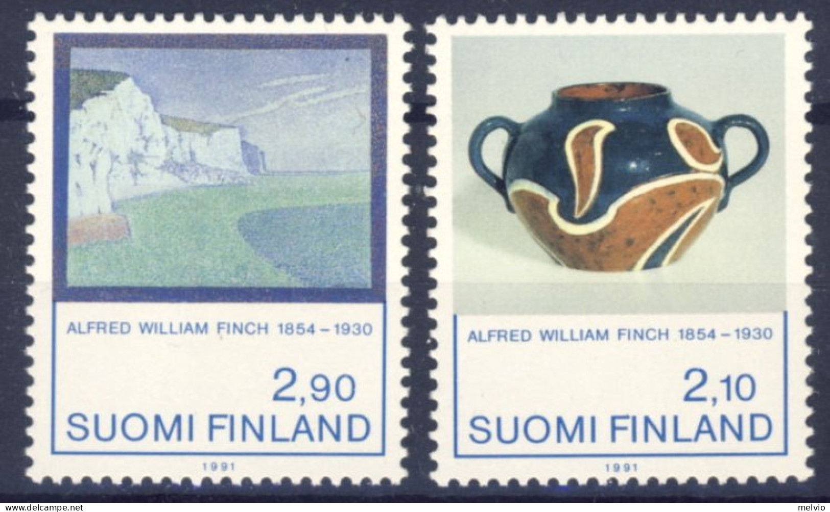 1991-Finlandia (MNH=**) Serie 2 Valori Opere Dell'artista Belga Alfred Finch - Sonstige & Ohne Zuordnung