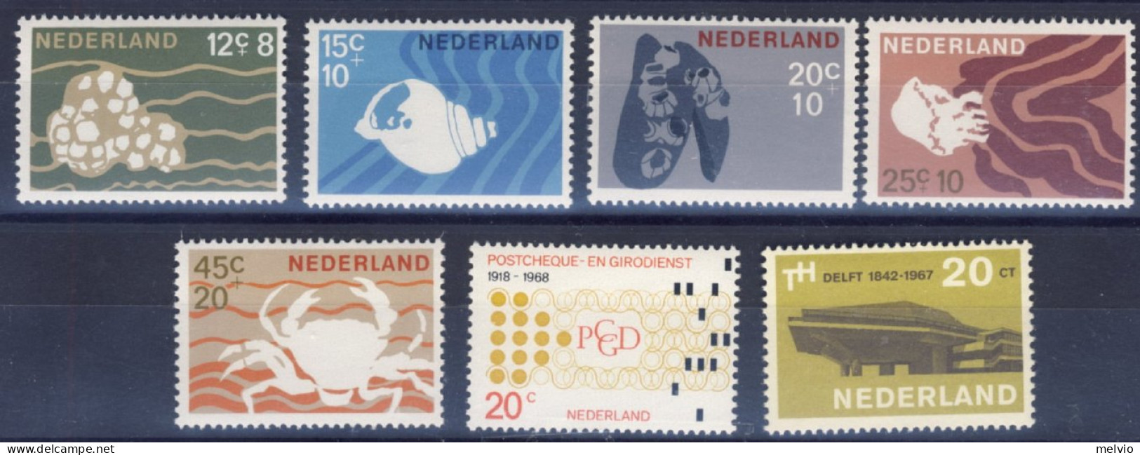 1967-Olanda (MNH=**) 3 Serie 7 Valori Università Tecnologica Di Delft,fauna Mari - Ongebruikt