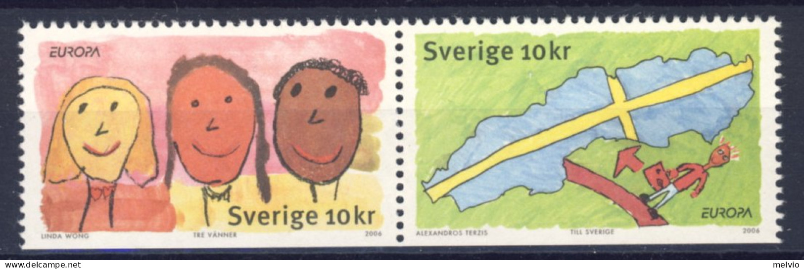 2006-Svezia (MNH=**) Serie 2 Valori Integrazione Europea,disegni Di Bambini - Autres & Non Classés